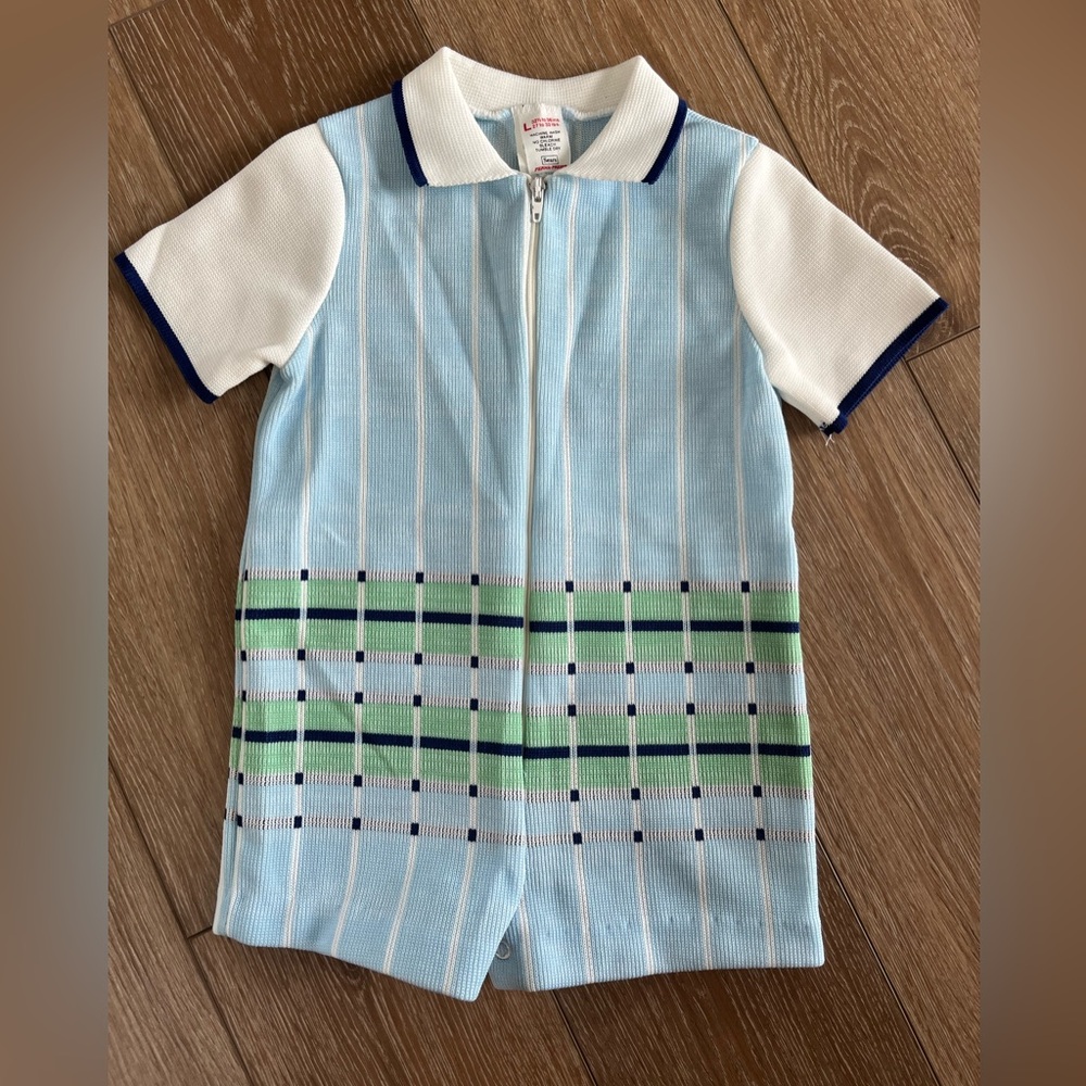 Vintage Sears Baby Boy Blue/Green/White Romper Size 27 to 32 lbs 32.5 to 36 ins
